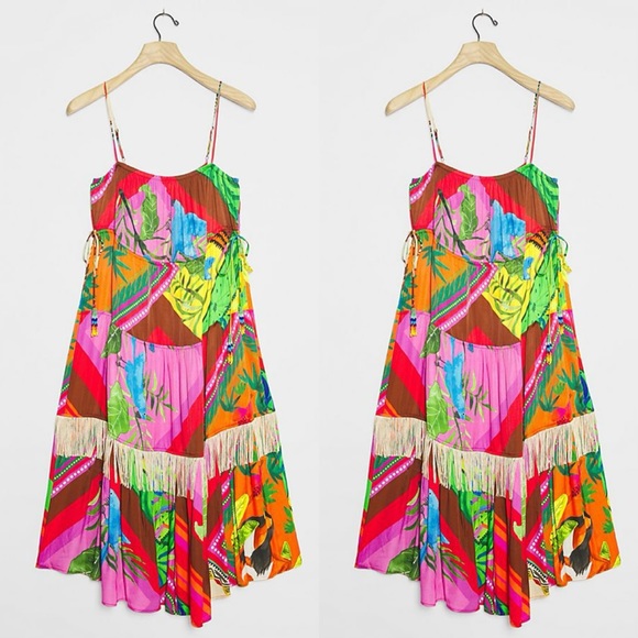 Anthropologie Farm Rio Palila Fringed Midi Dress - Picture 2 of 8